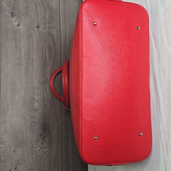 Large Furla Red Saffiano Leather Dome Satchel Handbag - Picture 5 of 10